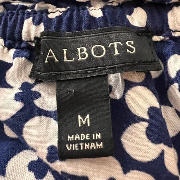 Talbots Floral Tie Neck Blouse Blue Smocked Boho Cottagecore Size Medium - Picture 8 of 10